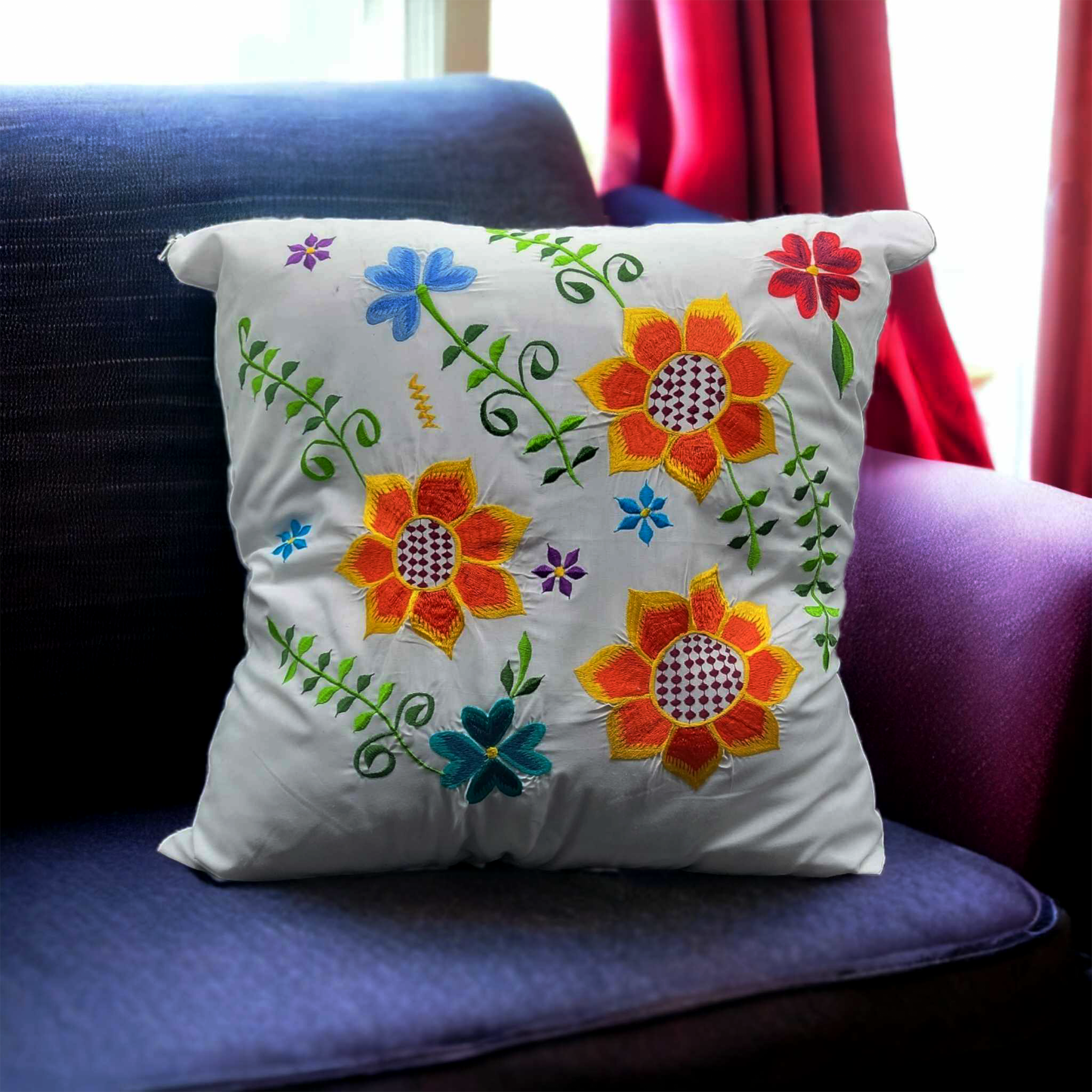 Boho Floral Embroidered Cushion Cover – 46x46 cm (18x18 INCH) | Cotton –  OldTribes, image size:2500x2500