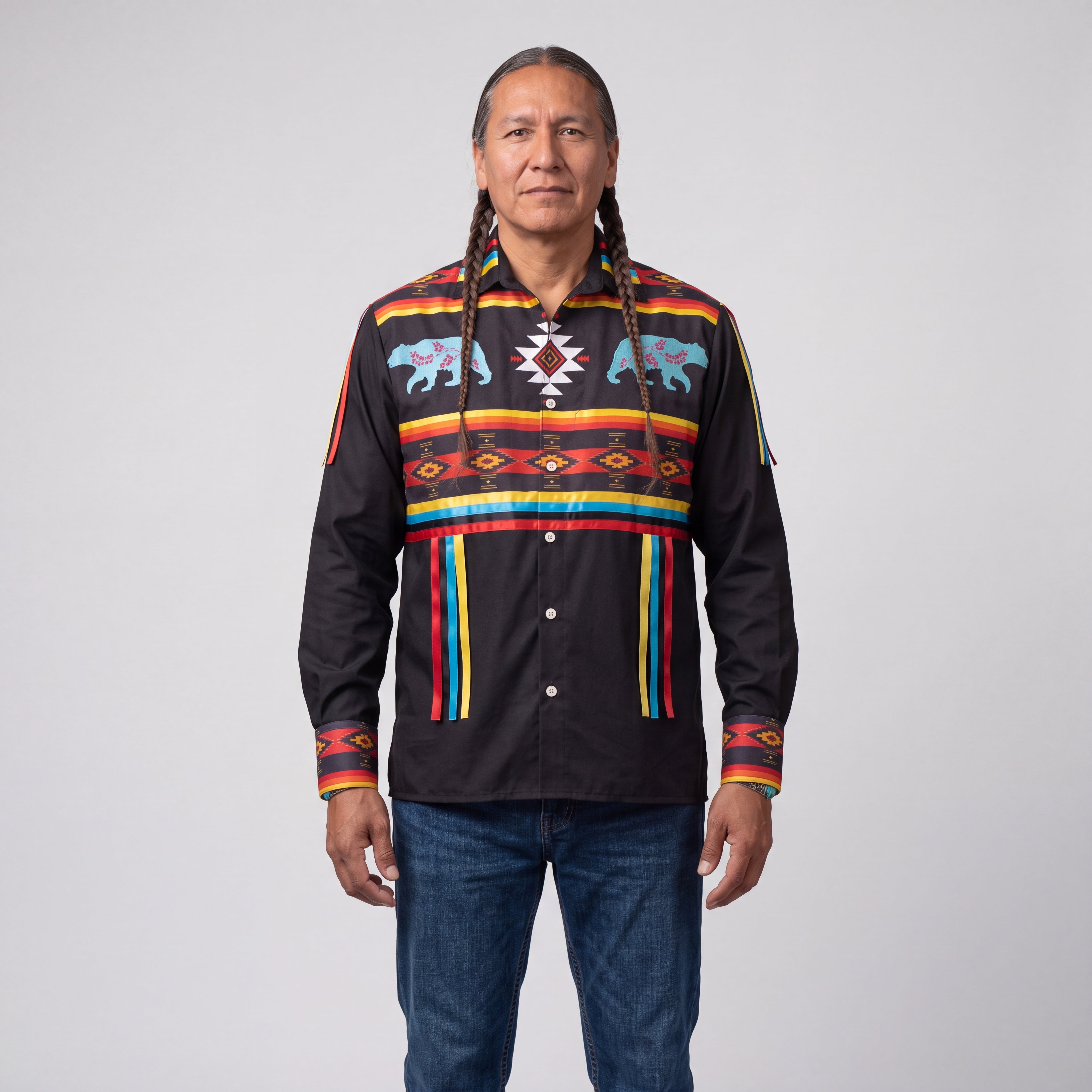 ノットコンベンショナル　ribbon design shirts jacket Bear Ribbon Shirt — Handcrafted Indigenous Ribbon Shirt