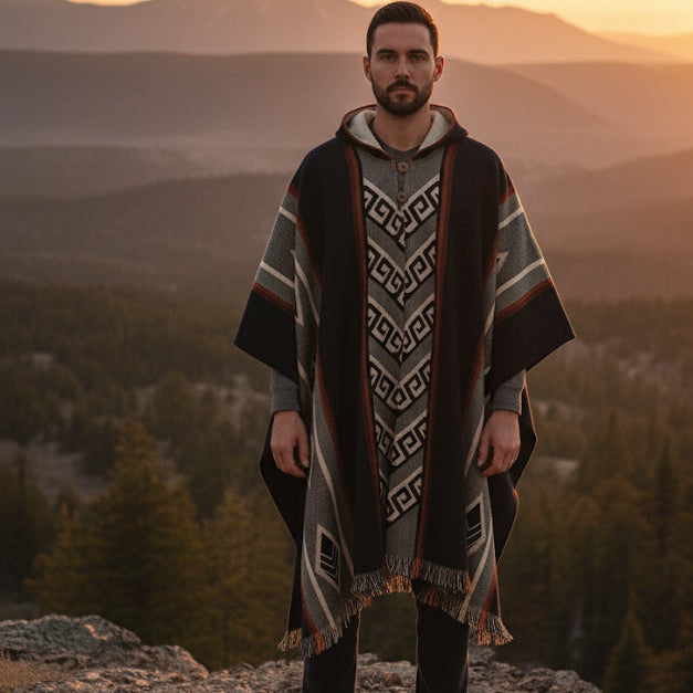 argue★SHETLAND WOOL LINEN VINTAGE PONCHO Zigzag HandMade Wool Poncho – OldTribes
