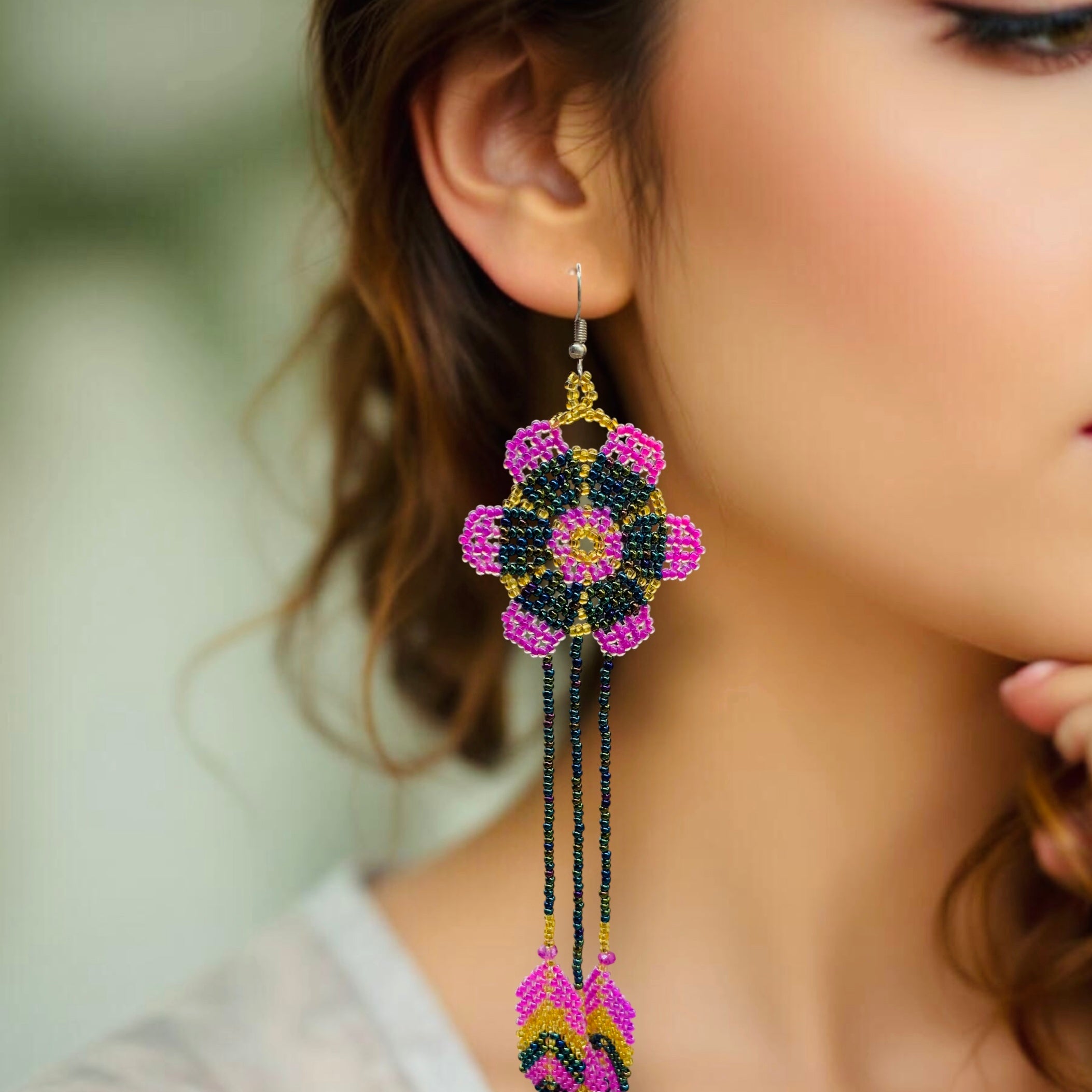 Sun Feather Bloom Beaded Earrings