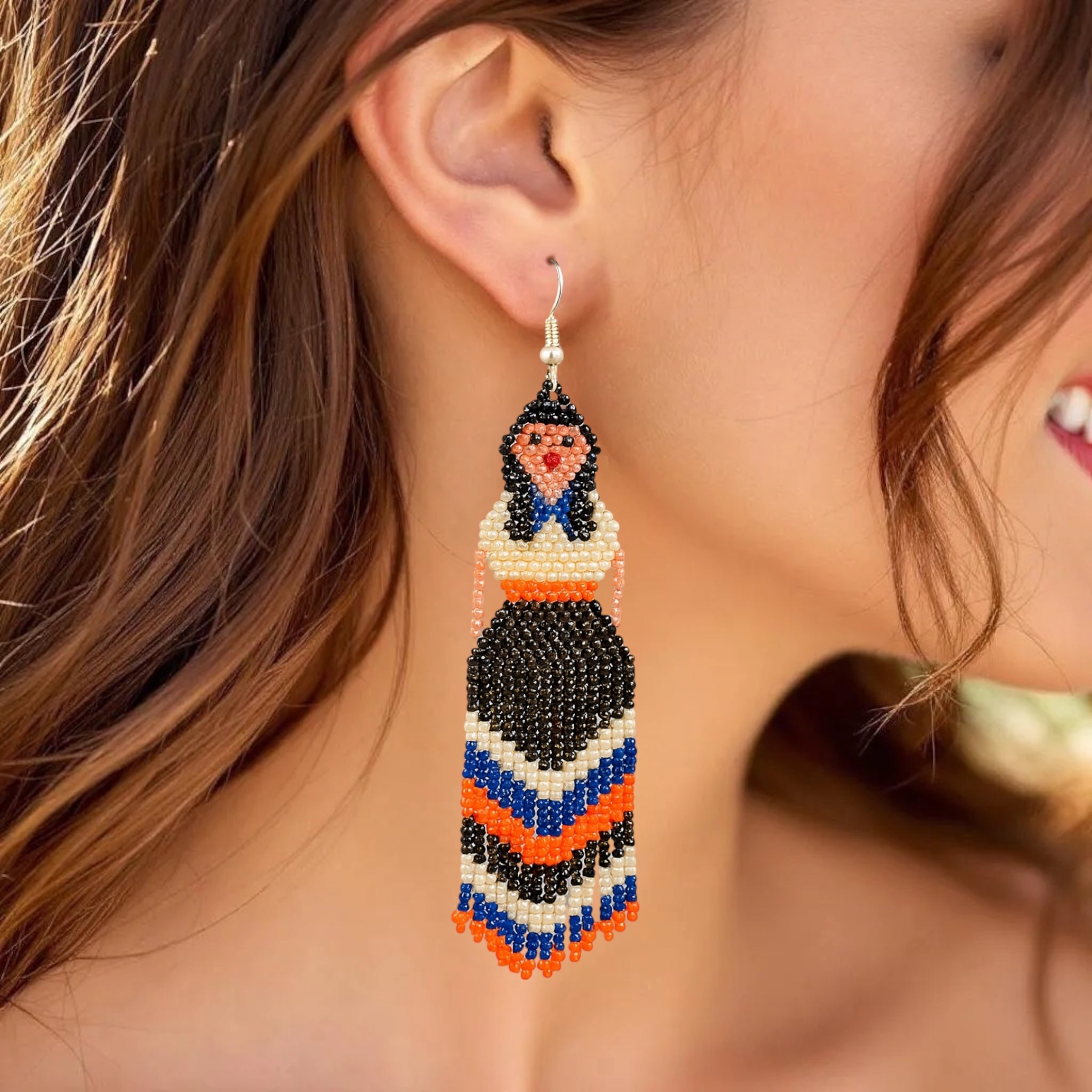 Beaded Ribbon Skirt Dancer Earrings