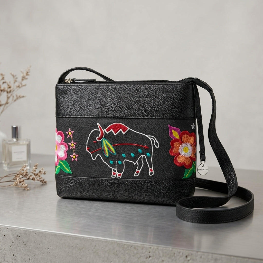 Leather Embroidered Crossbody Bag