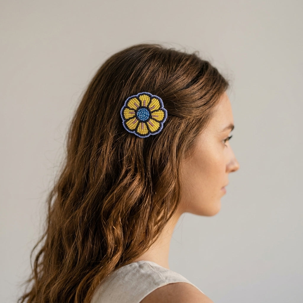 Beaded Flower Barrette