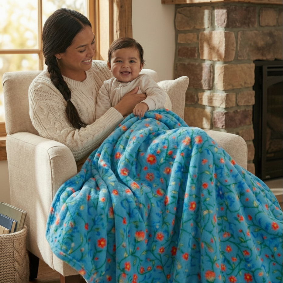Anishinaabe Enchantment" Floral Plush Throw Blanket