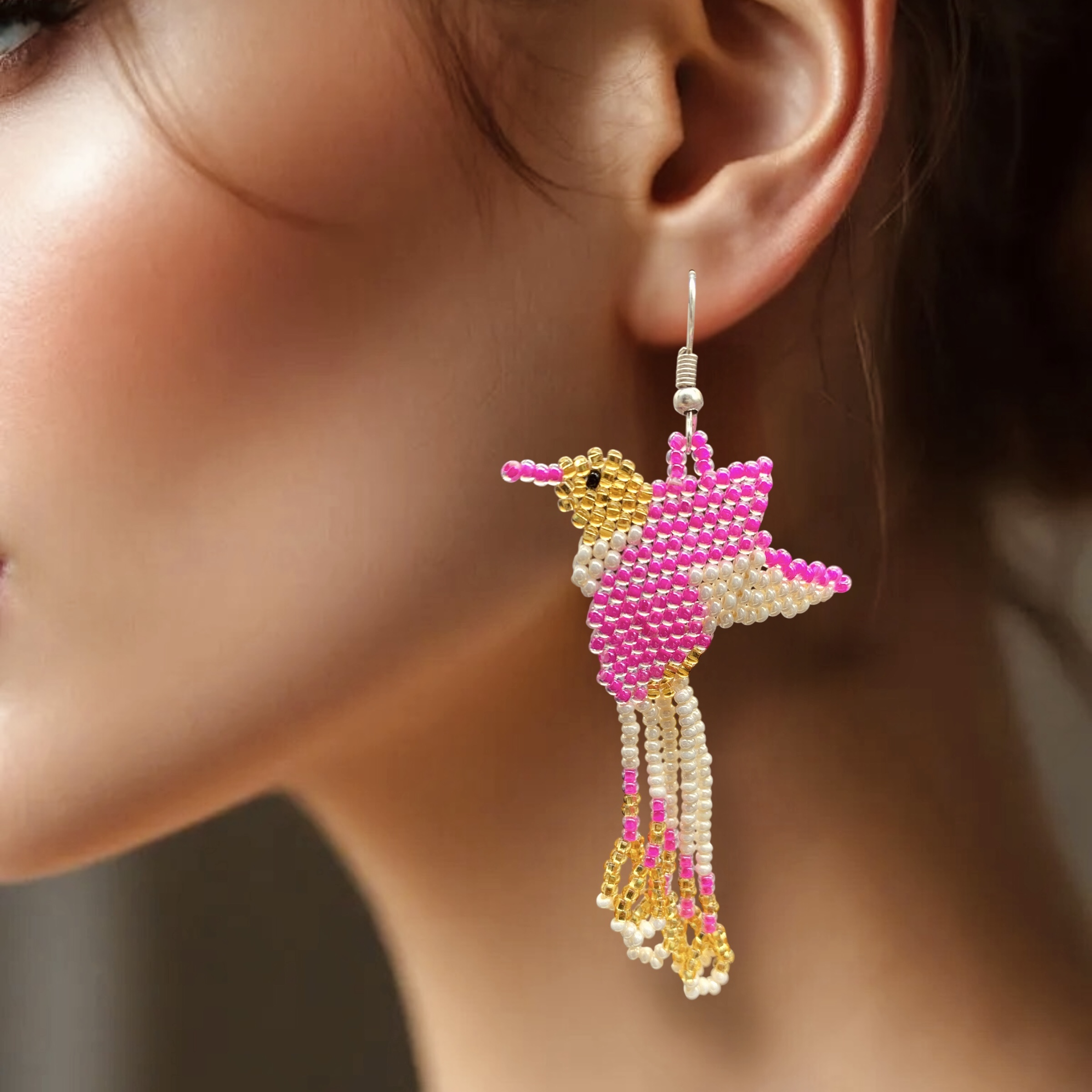 Handmade Beaded Hummingbird Earrings
