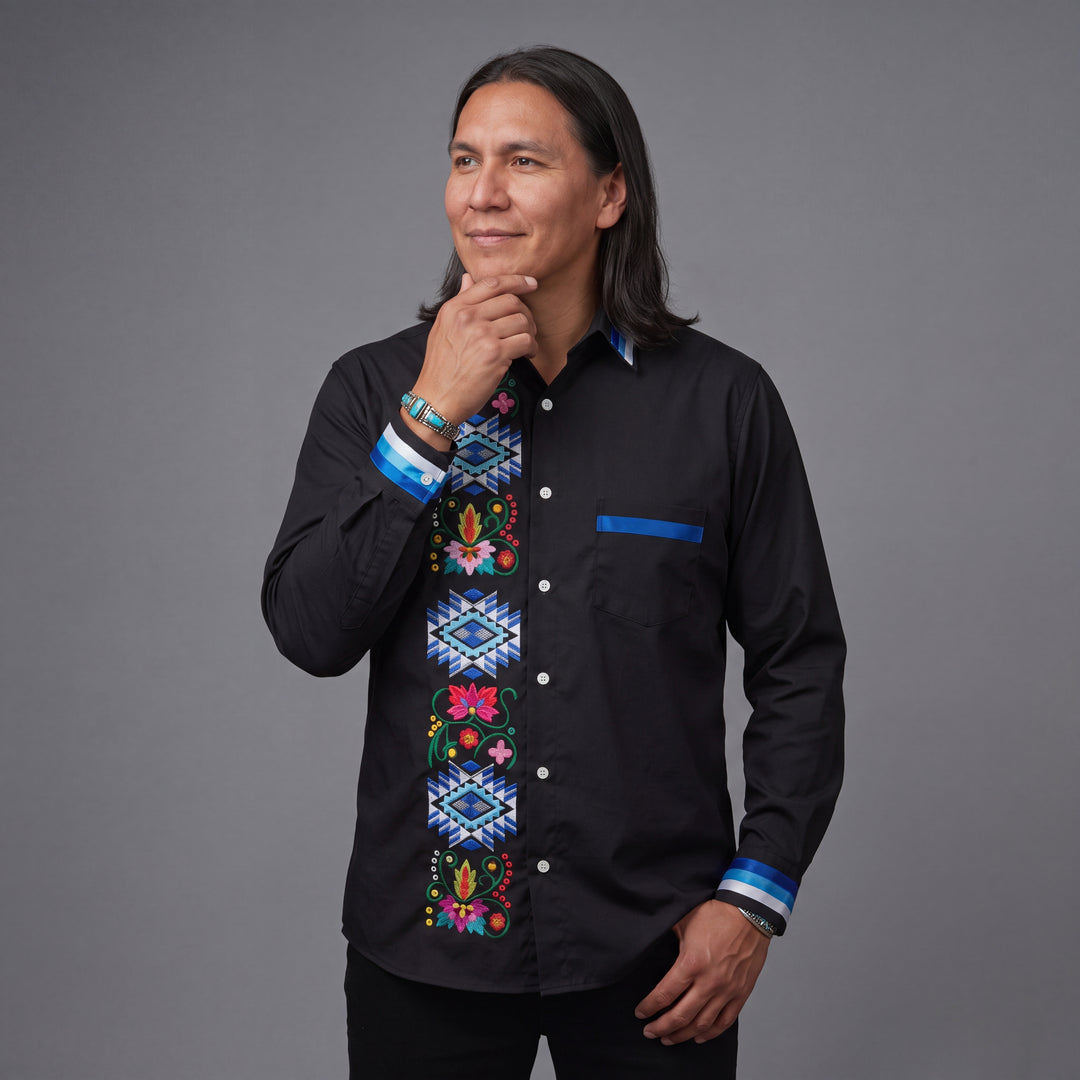 Embroidered Ribbon Shirt (Blue)
