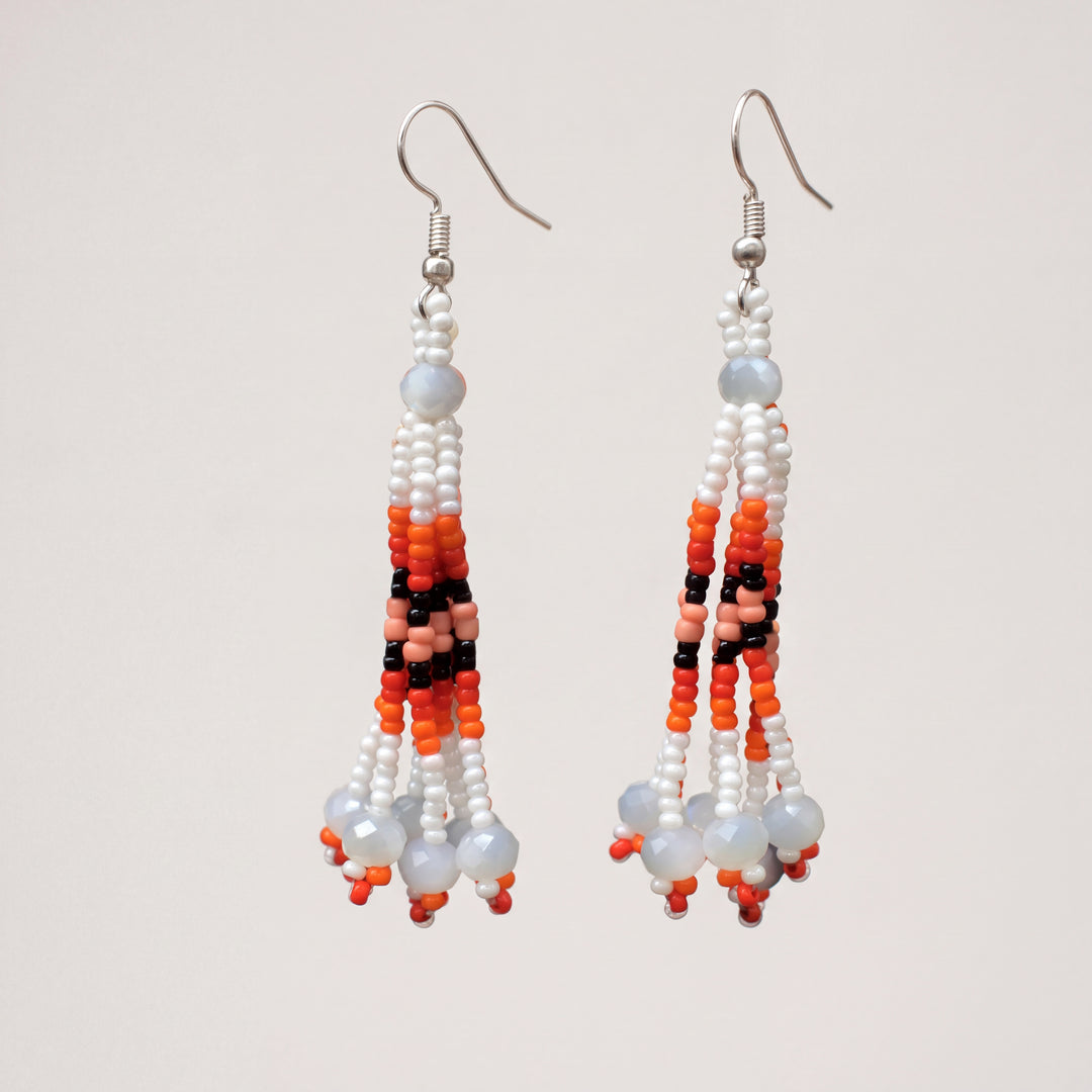 White Six-Strand Beaded Cascade Earrings