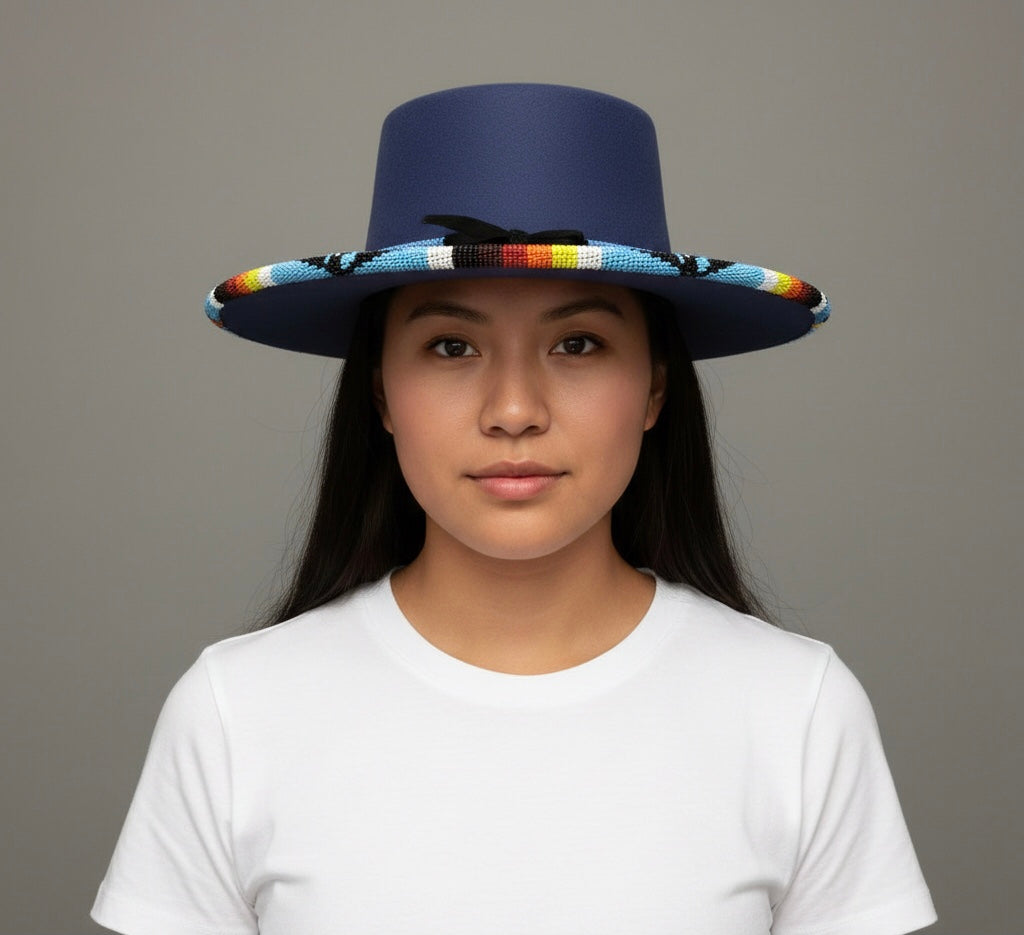 Size-56 Handmade Beaded Hat (BLUE)