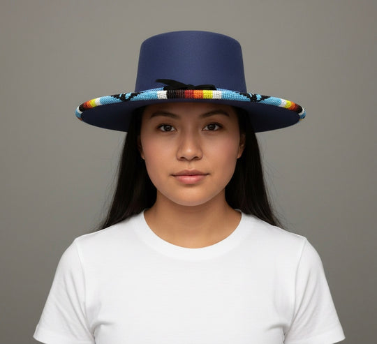 Size-56 Handmade Beaded Hat (BLUE)