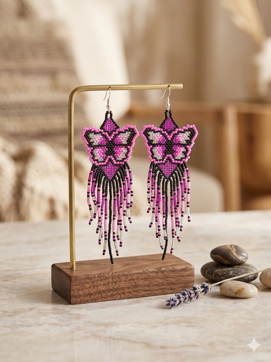 Pink / purple bead Dancing Wing Earrings