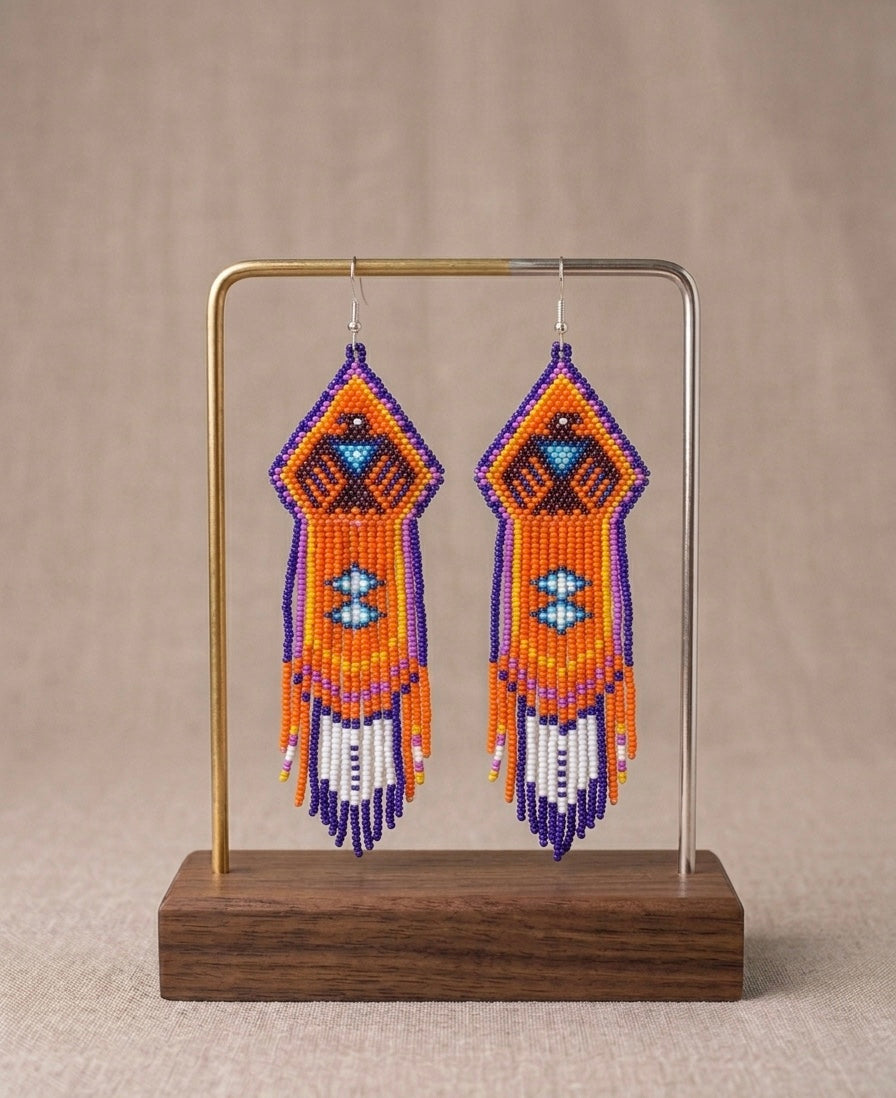 Beaded thunderbird earrings ( Blue )