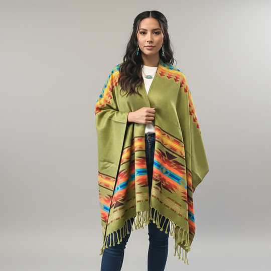 Hand woven Green Reversible shawl