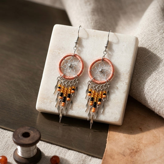OLDTRIBES™ Rose pink beaded dream catcher earrings
