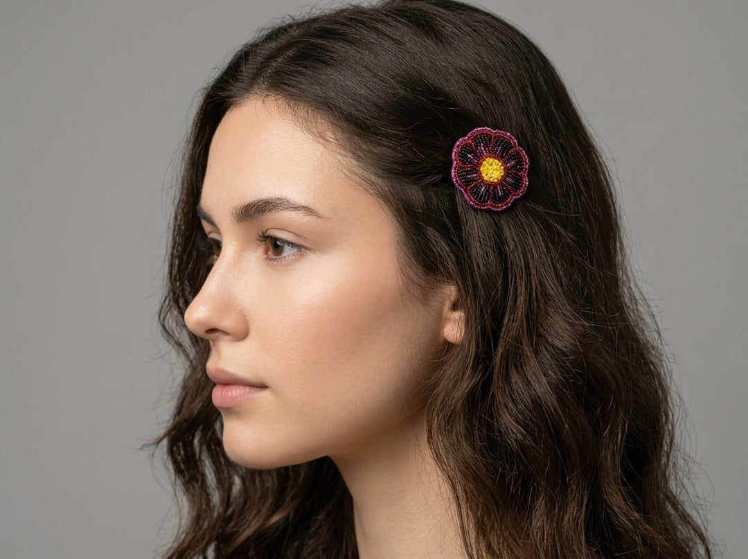 Red Beaded Flower Barrette