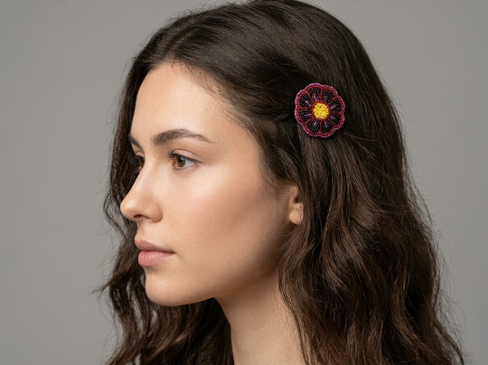 Red Beaded Flower Barrette