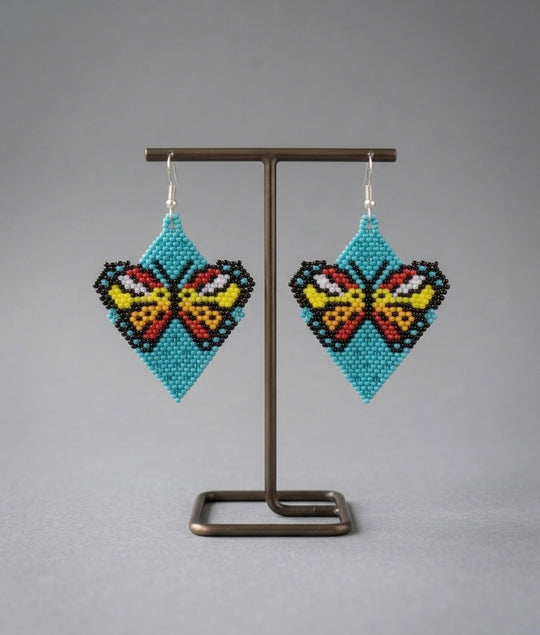 Butterfly Beaded Earrings (Turquoise)