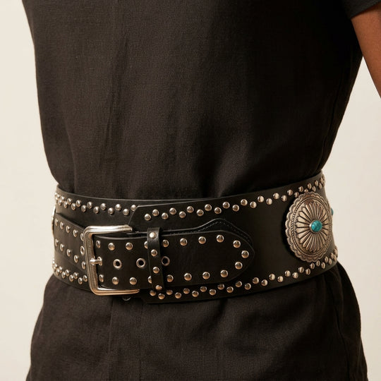 Western Concho Studded Belt (Black-Turquoise)