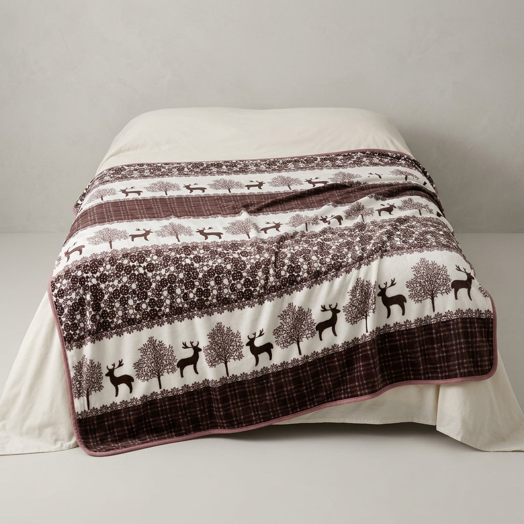 Southwestern Style Sherpa-Lined Queen Blanket(Mauve Pink)