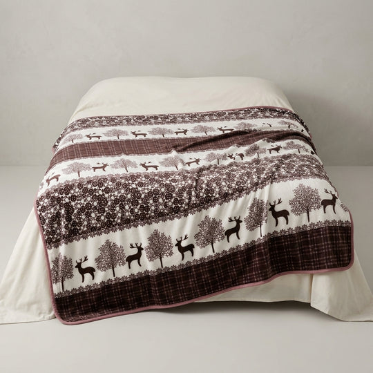 Southwestern Style Sherpa-Lined Queen Blanket(Mauve Pink)