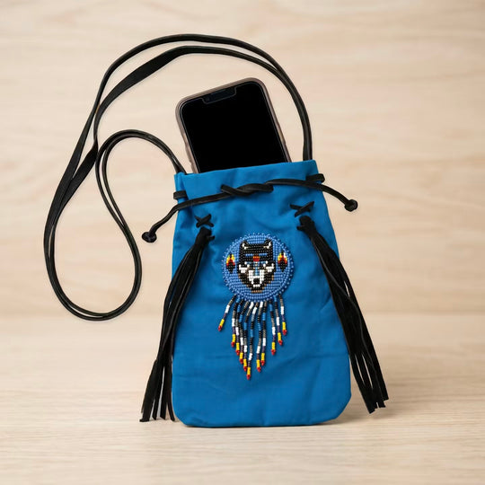 Beaded Suede Phone Pouch ~ turquoise