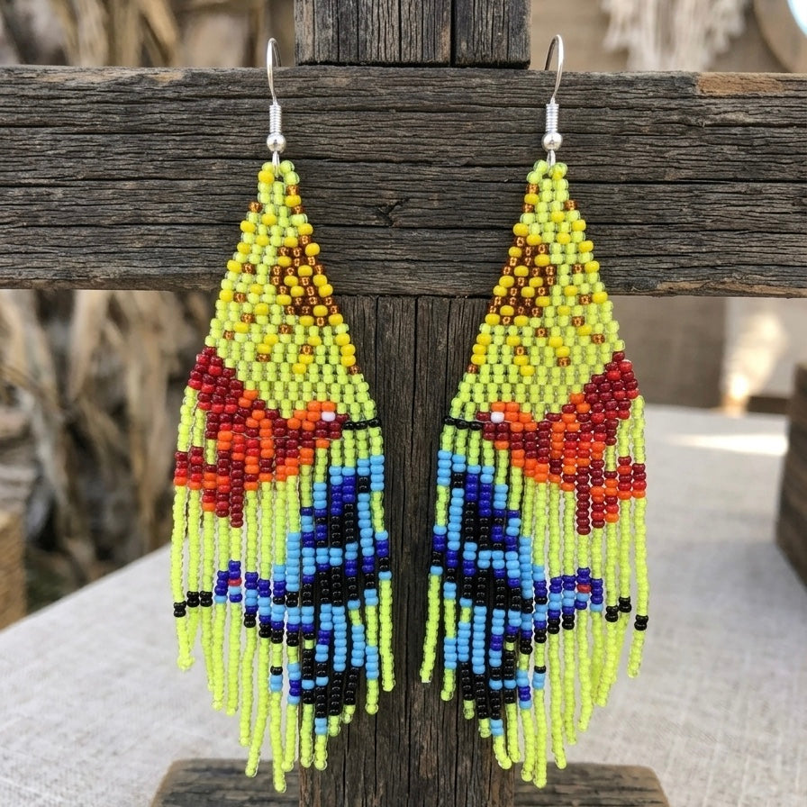 Green Sky Dancer Beaded Earrings