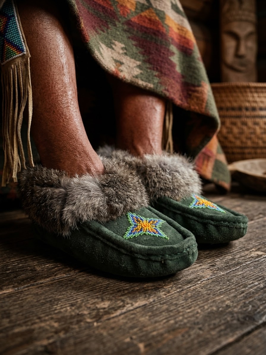 Moccasins with Beadwork (Size 6)