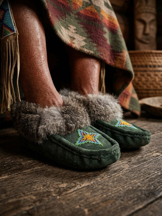 Moccasins with Beadwork (Size 6)
