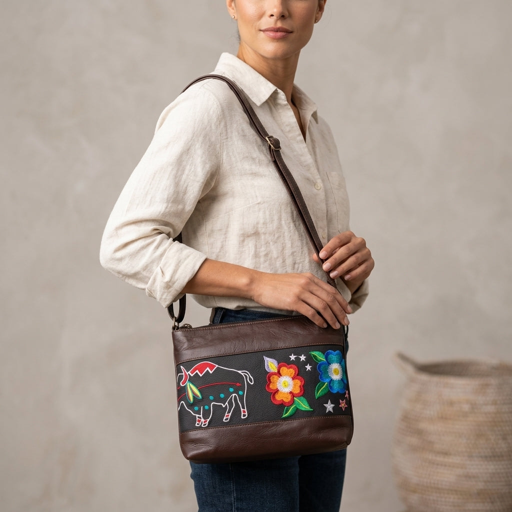 Buffalo Embroidered Leather Crossbody Bag