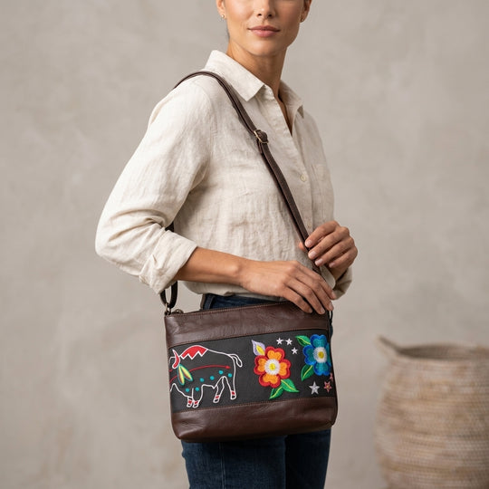 Buffalo Embroidered Leather Crossbody Bag