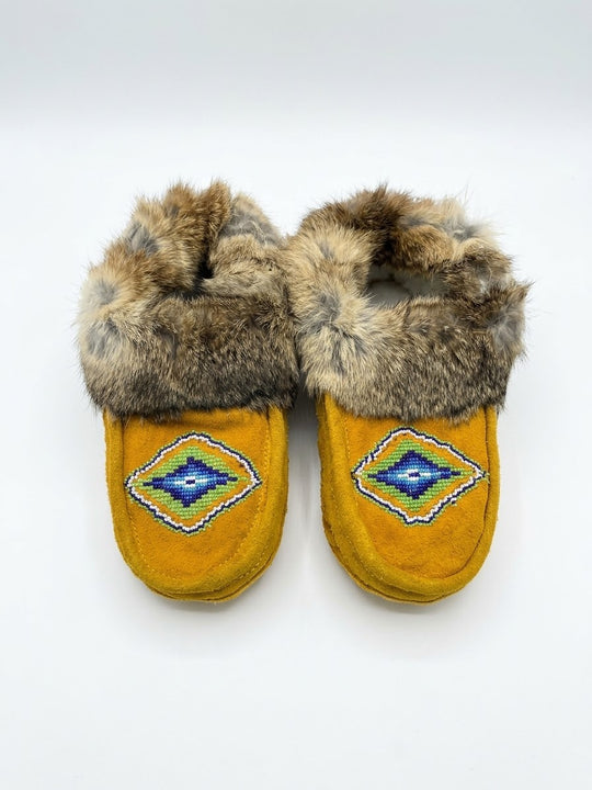 Yellow Moccasins with Beadwork (Size 7)