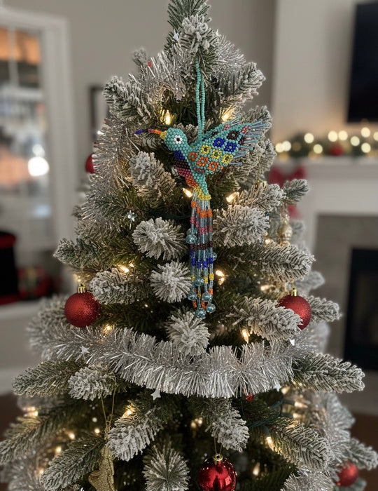 Turquoise and Neon Green Beaded HummingBird