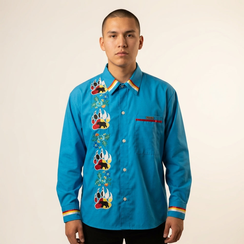 Embroidered blue Ribbon Shirt (Bear Paw)