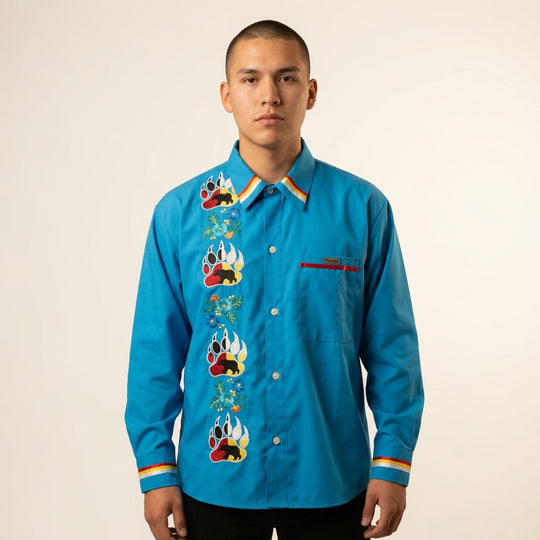 Embroidered blue Ribbon Shirt (Bear Paw)