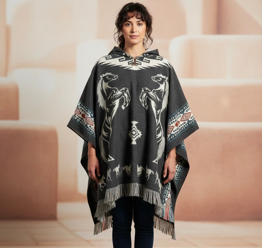Horses HandMade Wool Poncho