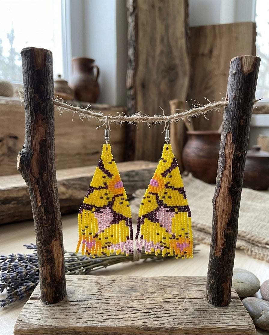 Flower Fringe Beaded Earrings (Yellow)