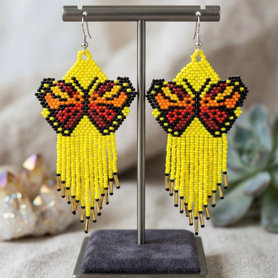 Yellow Beaded Dancing Wing Earrings