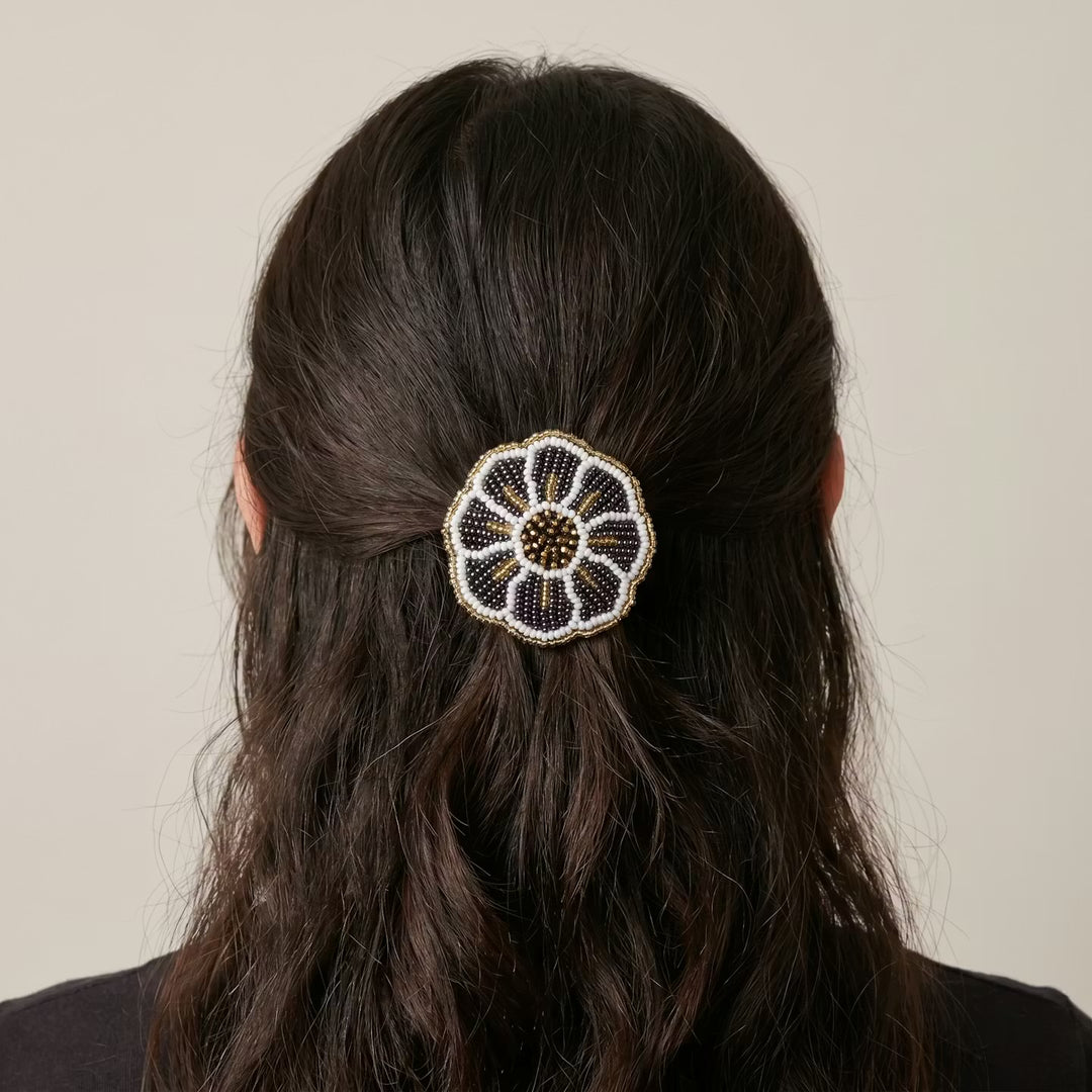 Golden Beaded Flower Barrette
