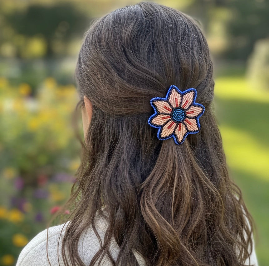 Peach Beaded Flower Barrette
