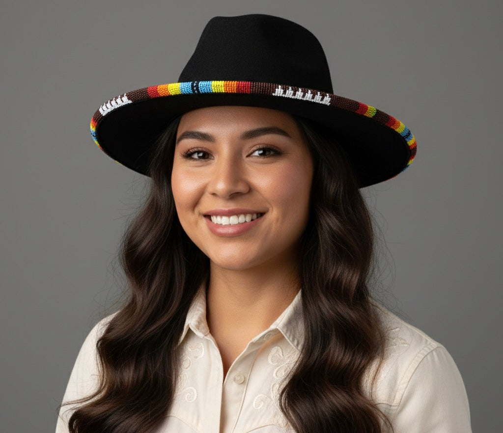 Size-57 Handmade Beaded Hat(Black)