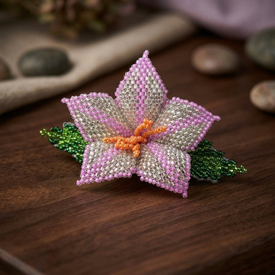 Pink  Ember Bloom Beaded Hair Barrette