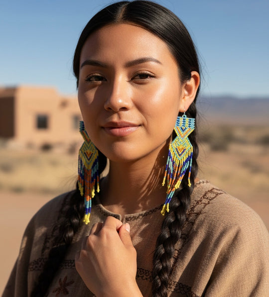Turquoise and blue Sunset Path Beaded Earrings