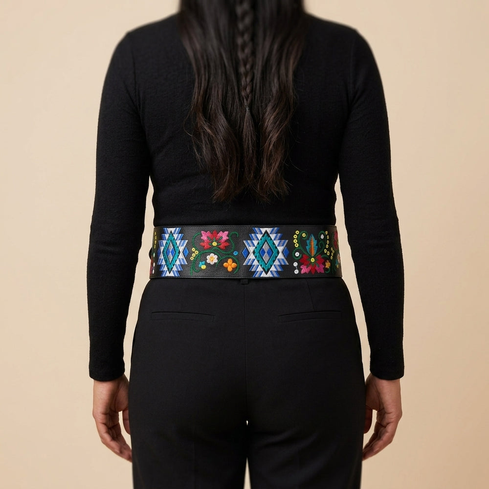 Heritage Leather Regalia  Belt (Blue Floral)