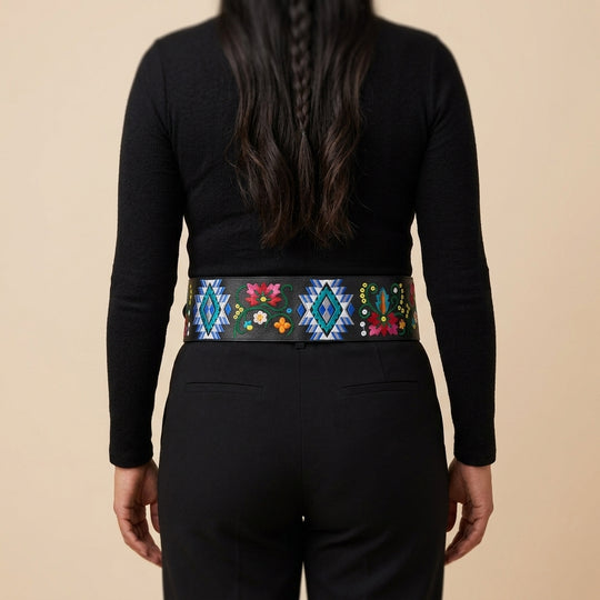 Heritage Leather Regalia  Belt (Blue Floral)