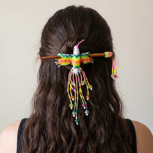 White Hummingbird Beaded Hair Stick