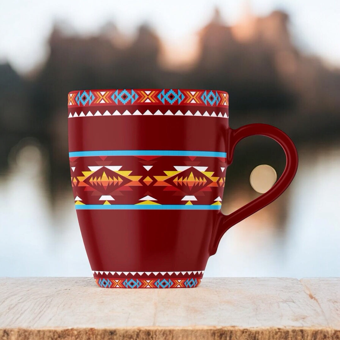 16 Oz 7 Lake Design Red Ceramic Mug