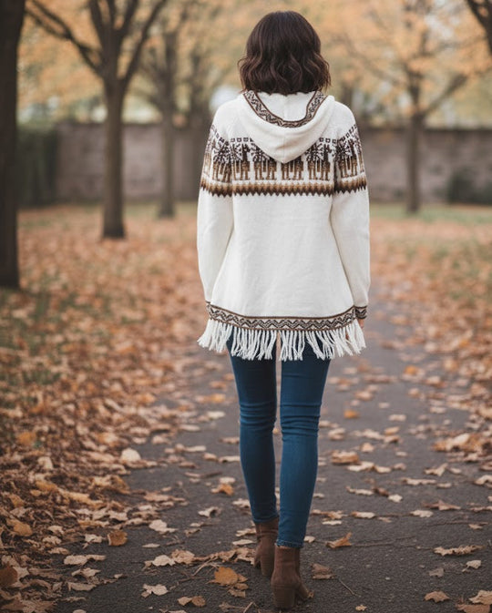 OLDTRIBES™ Women Cardigan White Alpaca Sweater