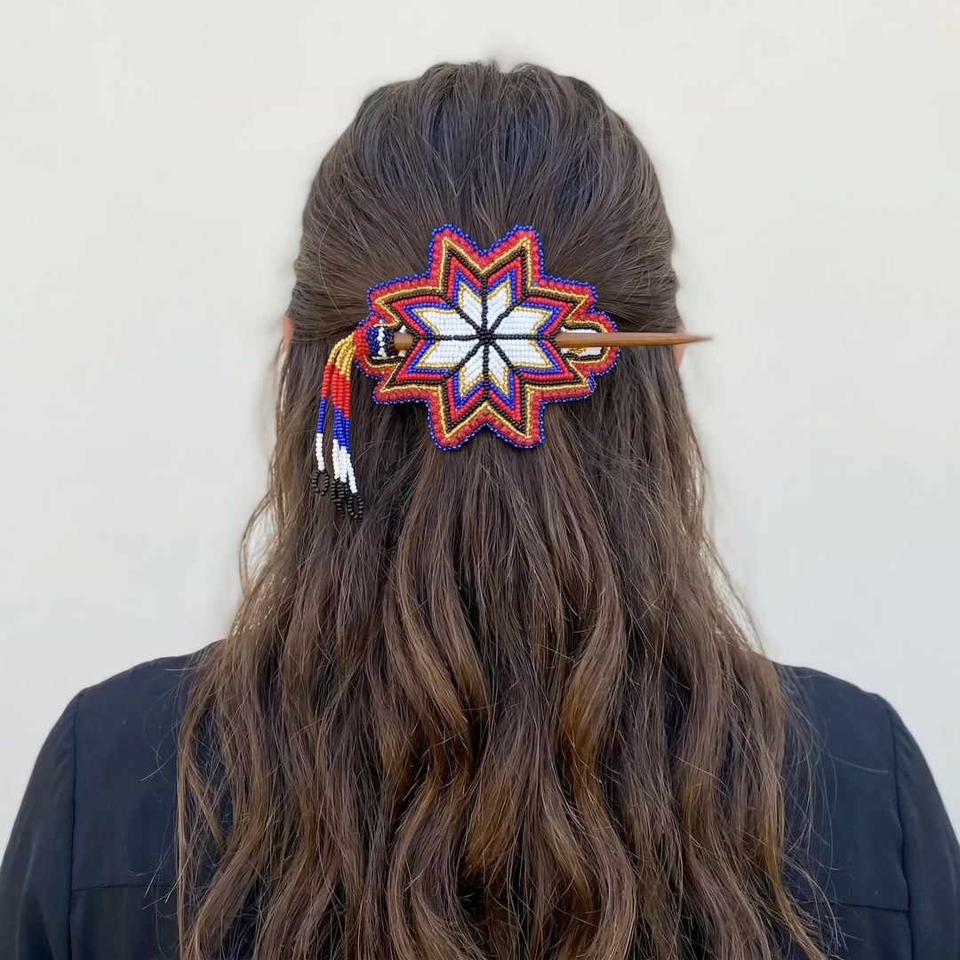 White Handmade Beaded Star Barrette