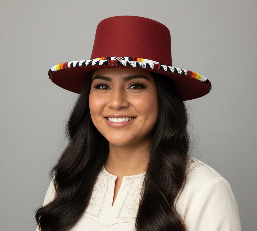 Size-56 Handmade Beaded Hat(Red)