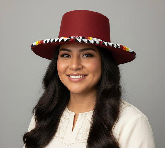 Size-56 Handmade Beaded Hat(Red)