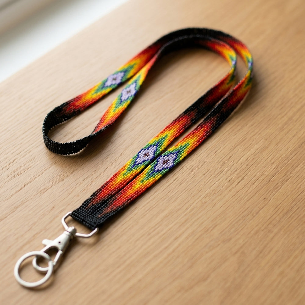 Black Native Beaded Lanyard